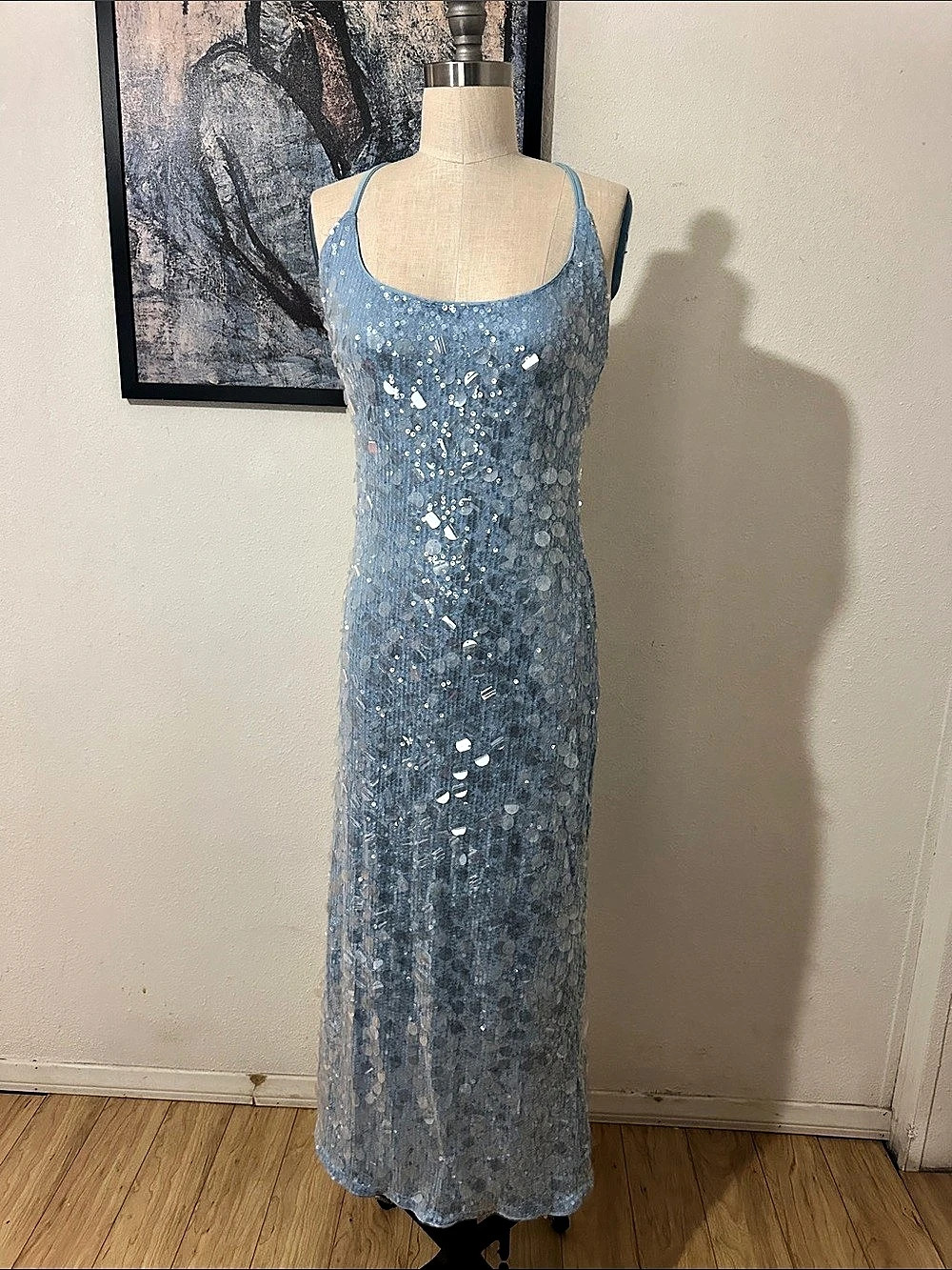 Lulus Shiny Allure Light Blue Iridescent Sequin Cowl Neck Maxi Dress Maxi Dress